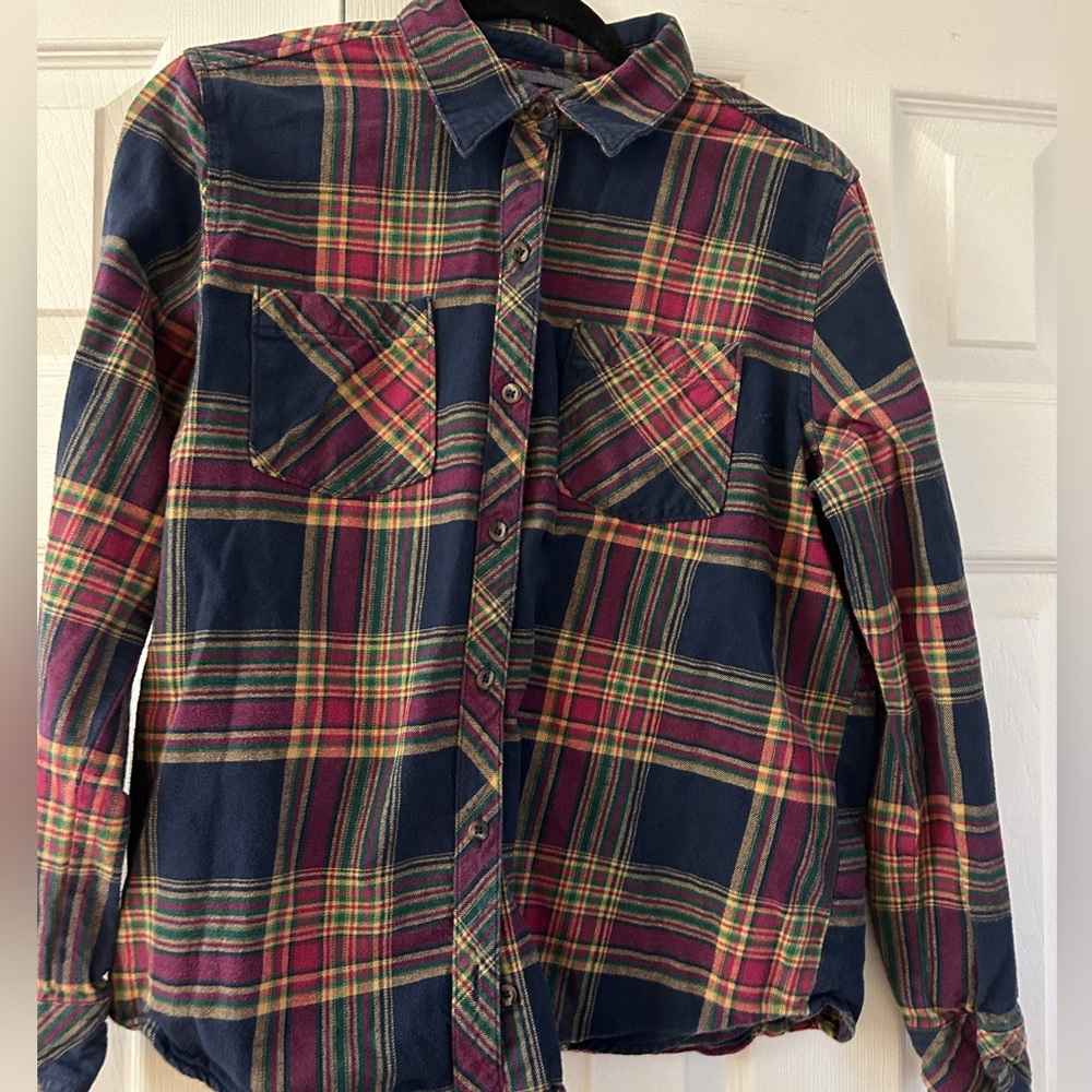 Natural Reflections Womens Small Plaid Flannel Shirt Long Sleeve Button Up